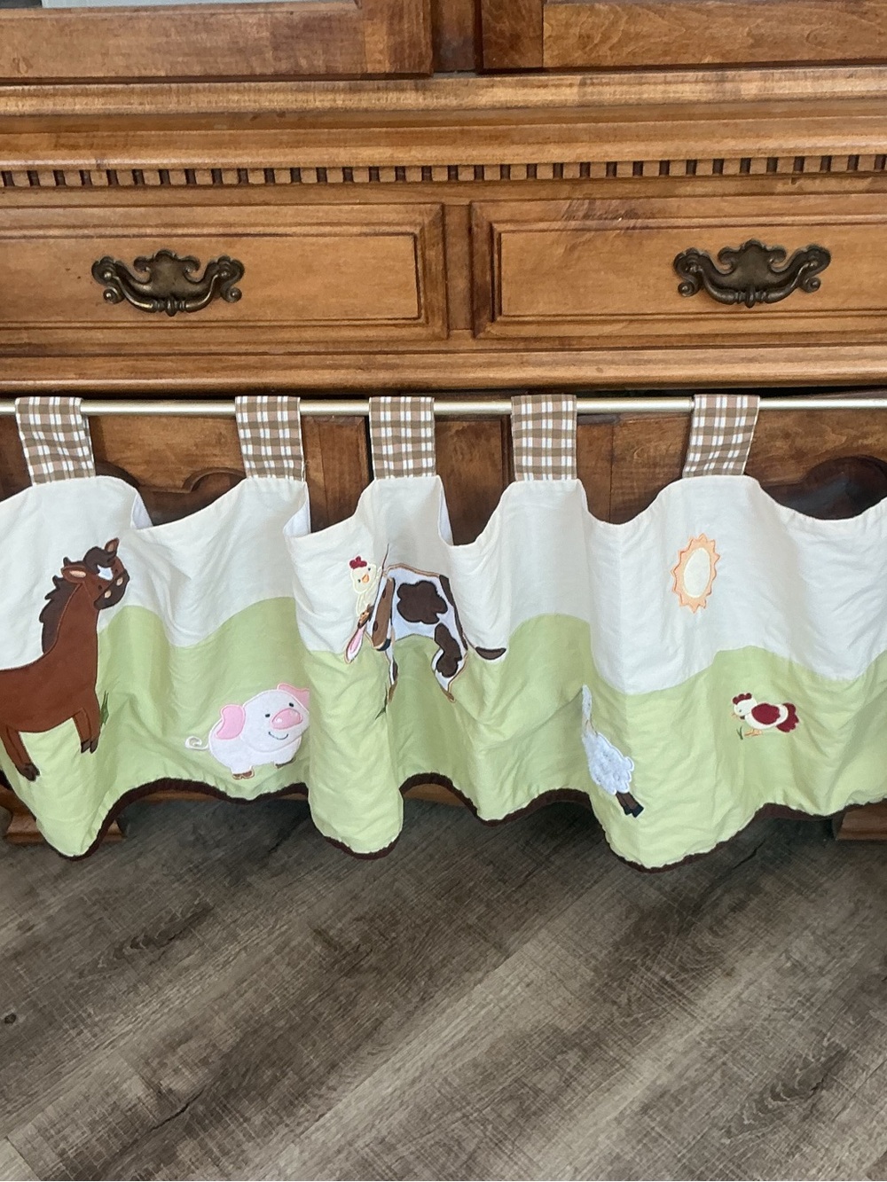 Farm Animals Nursery Lot Crib Skirt Bed Ruffle & Window Valance Gingham NoJo